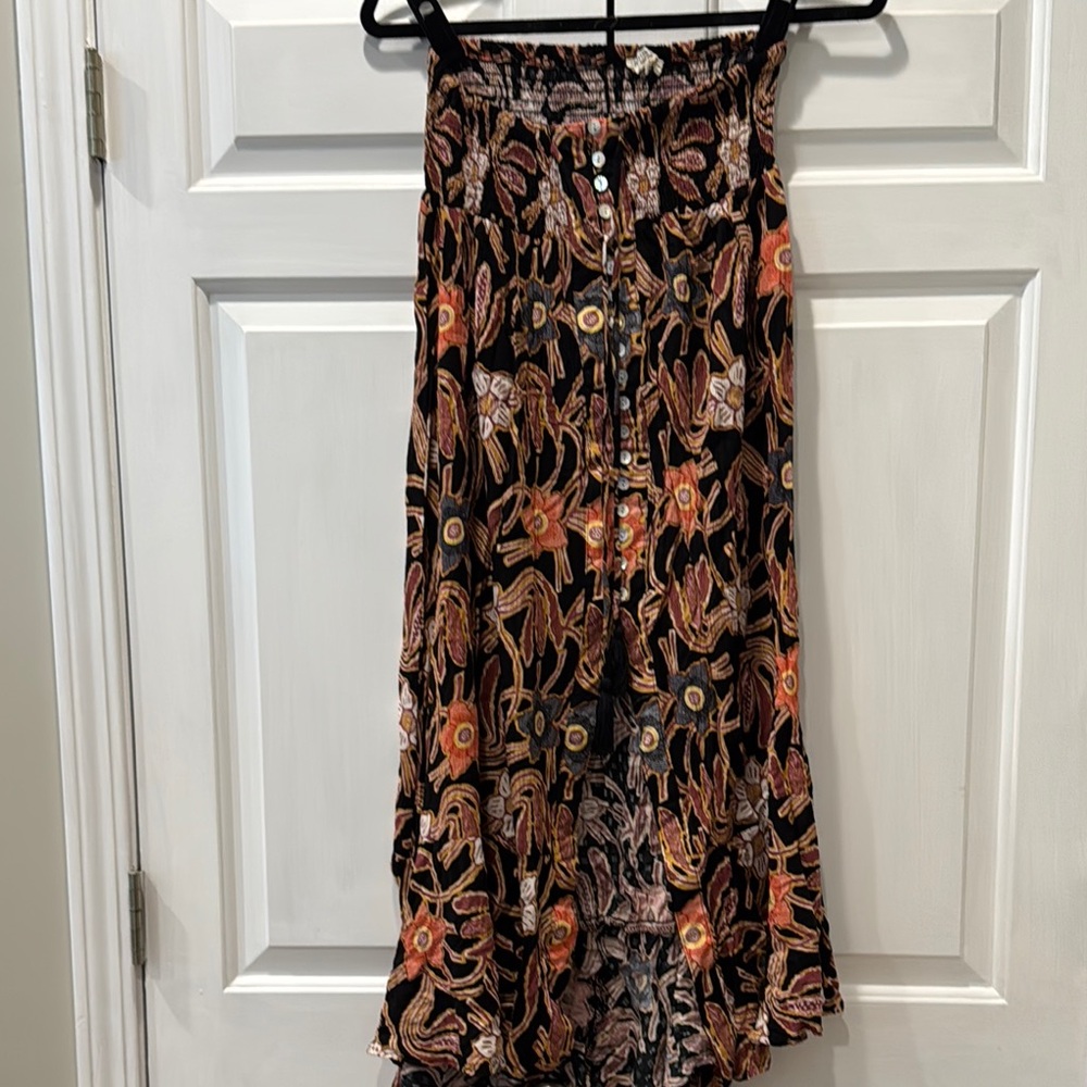 Floral Button-Down Skirt - Black and Orange